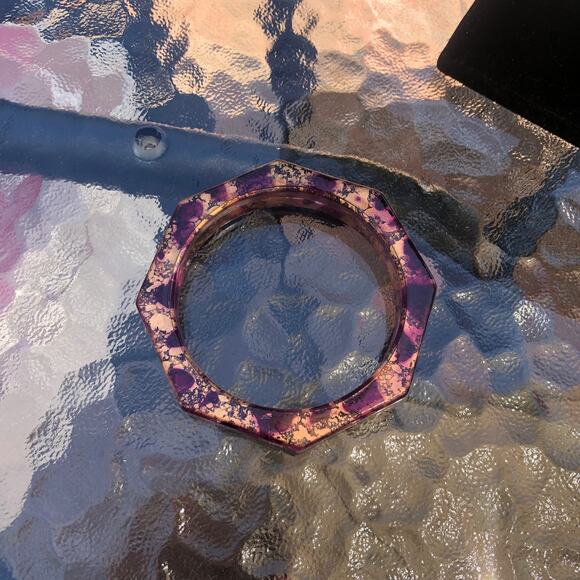 Vintage Women's Purple Gold Tortoiseshell Acrylic Lucite Bangle Bracelet - Picture 3 of 4